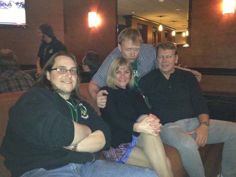 End of the day hang-out! Smooching on amazing Debra DeLiso with Slumber Party/Iced co-star Joseph Alan Johnson and the best horror artist ever: Chris Kuchta!